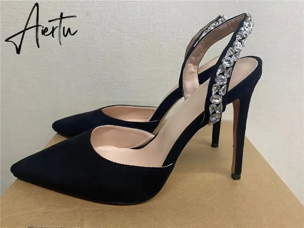 Aiertu  Sandals Woman Summer Ladies Shoes Elegant High Heels Stiletto Sandals Pointed Toe Crystal Wedding Shoes Luxury Women Pumps