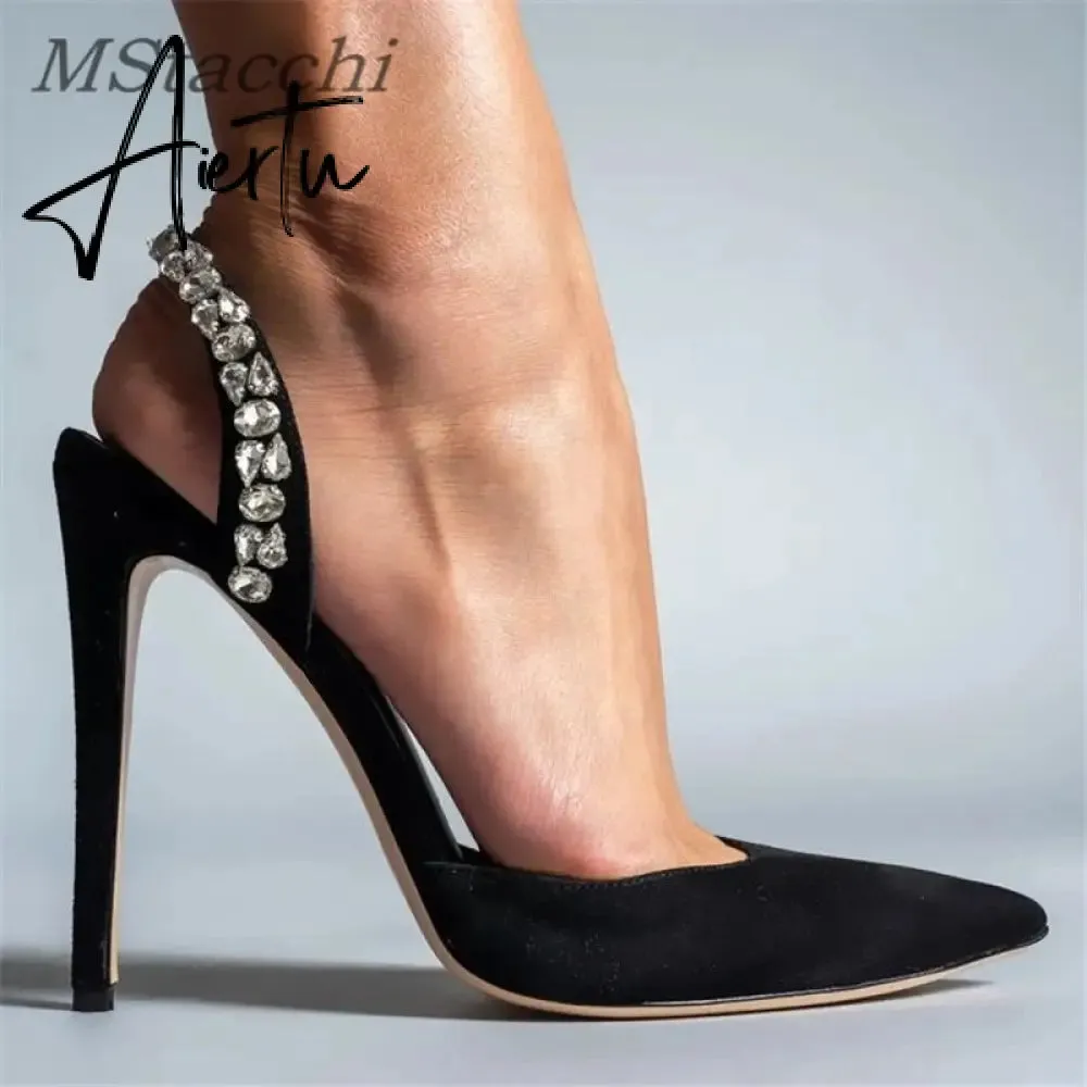 Aiertu  Sandals Woman Summer Ladies Shoes Elegant High Heels Stiletto Sandals Pointed Toe Crystal Wedding Shoes Luxury Women Pumps