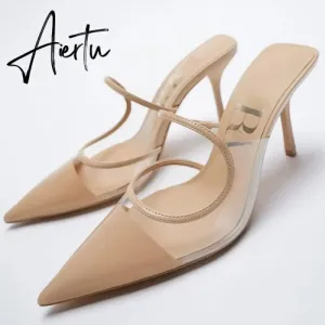 Aiertu Summer new high-heeled sandals with stiletto and pointed toe high-heeled shoes for women's casual solid color high-heeled shoes