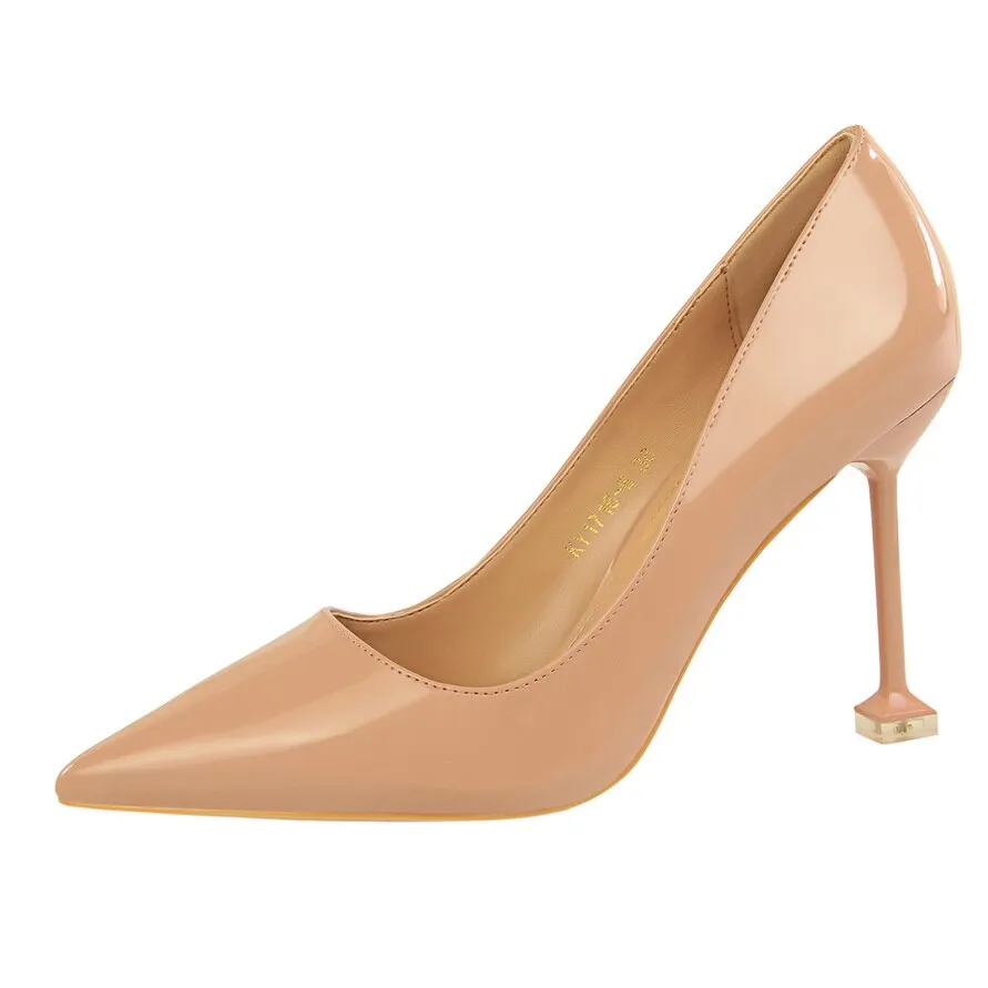 Amozae-2024 Fashion 9.5cm High Heels Women Nude Pink Pumps Female Classic   Wedding Bridal Pumps Escarpins Fetish shoes