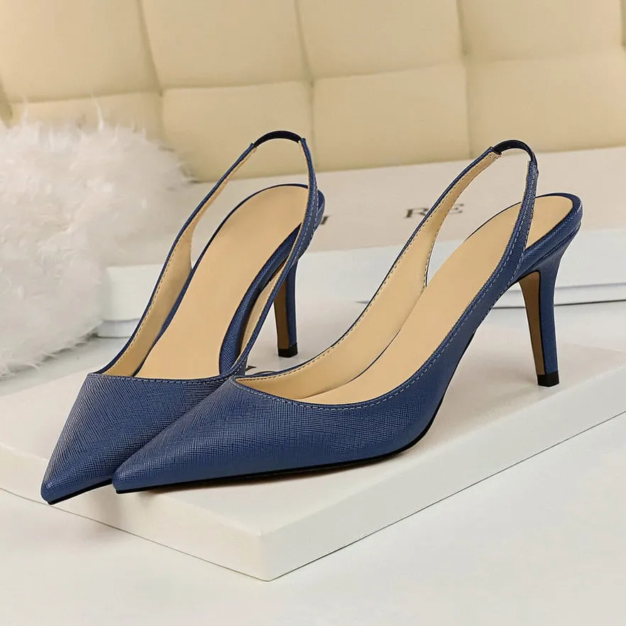 Amozae-2024 New Women 8cm High Heels Tacons Pumps Plus Size 10.5 Luxury Lady White Slingback Shoes Low Heels Scarpins Gold Blue Pumps