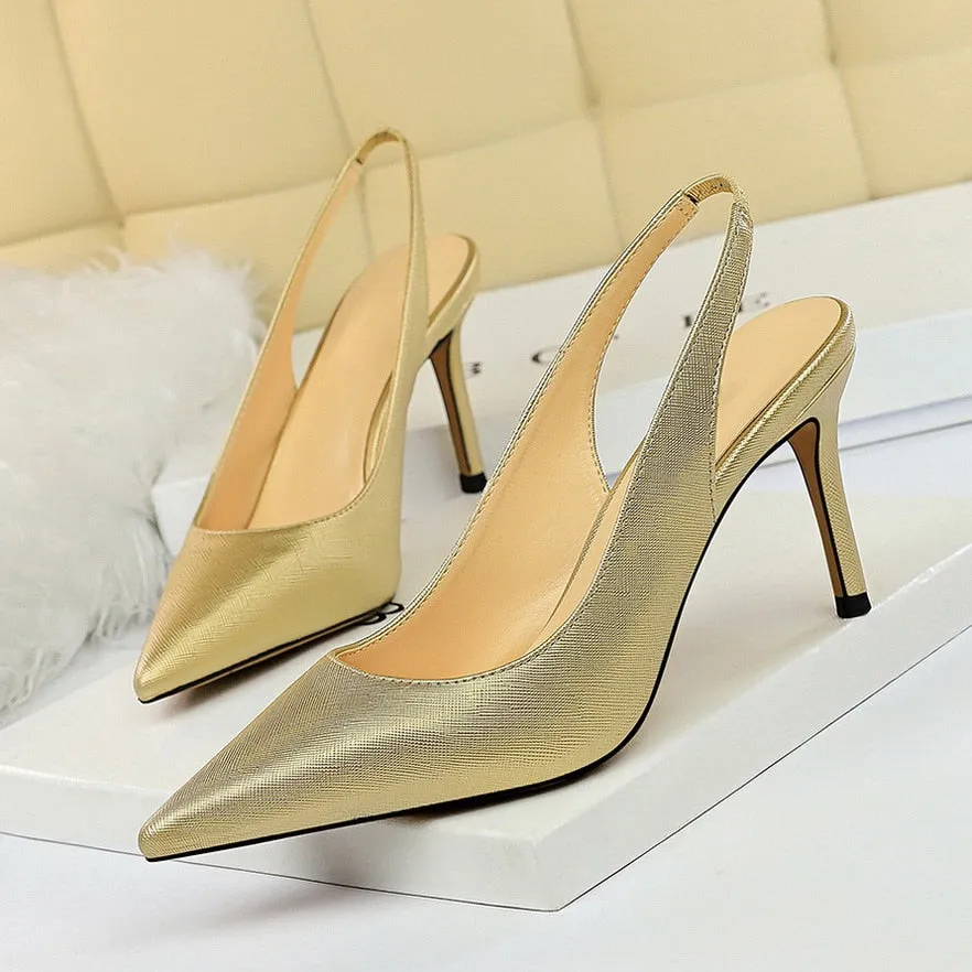 Amozae-2024 New Women 8cm High Heels Tacons Pumps Plus Size 10.5 Luxury Lady White Slingback Shoes Low Heels Scarpins Gold Blue Pumps