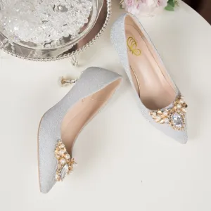 Amozae-  2024 Spring and Autumn Fashion Simple Rhinestone Pearl Stiletto Pointed Wedding Heels High 7CM Red and Silver High Heels Women