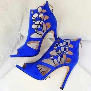 Amozae-2024 Women Fetish Stripper Sandals Ankle Boots 10.5cm High Heels Lace Up Gladiator Gladiator Peep Toe Yellow Summer Blue Shoes