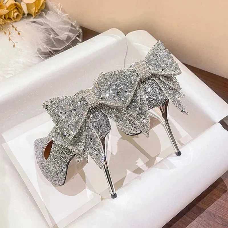 AMOZAE- -  Bling Sequins Wedding Shoes for Women Bride Elegant Pointed Toe