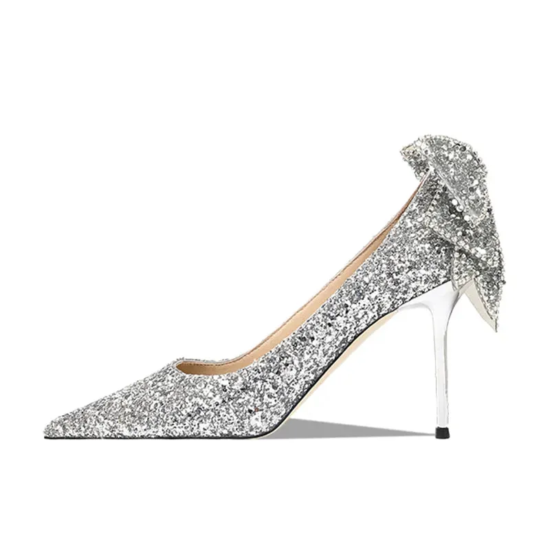 AMOZAE- -  Bling Sequins Wedding Shoes for Women Bride Elegant Pointed Toe