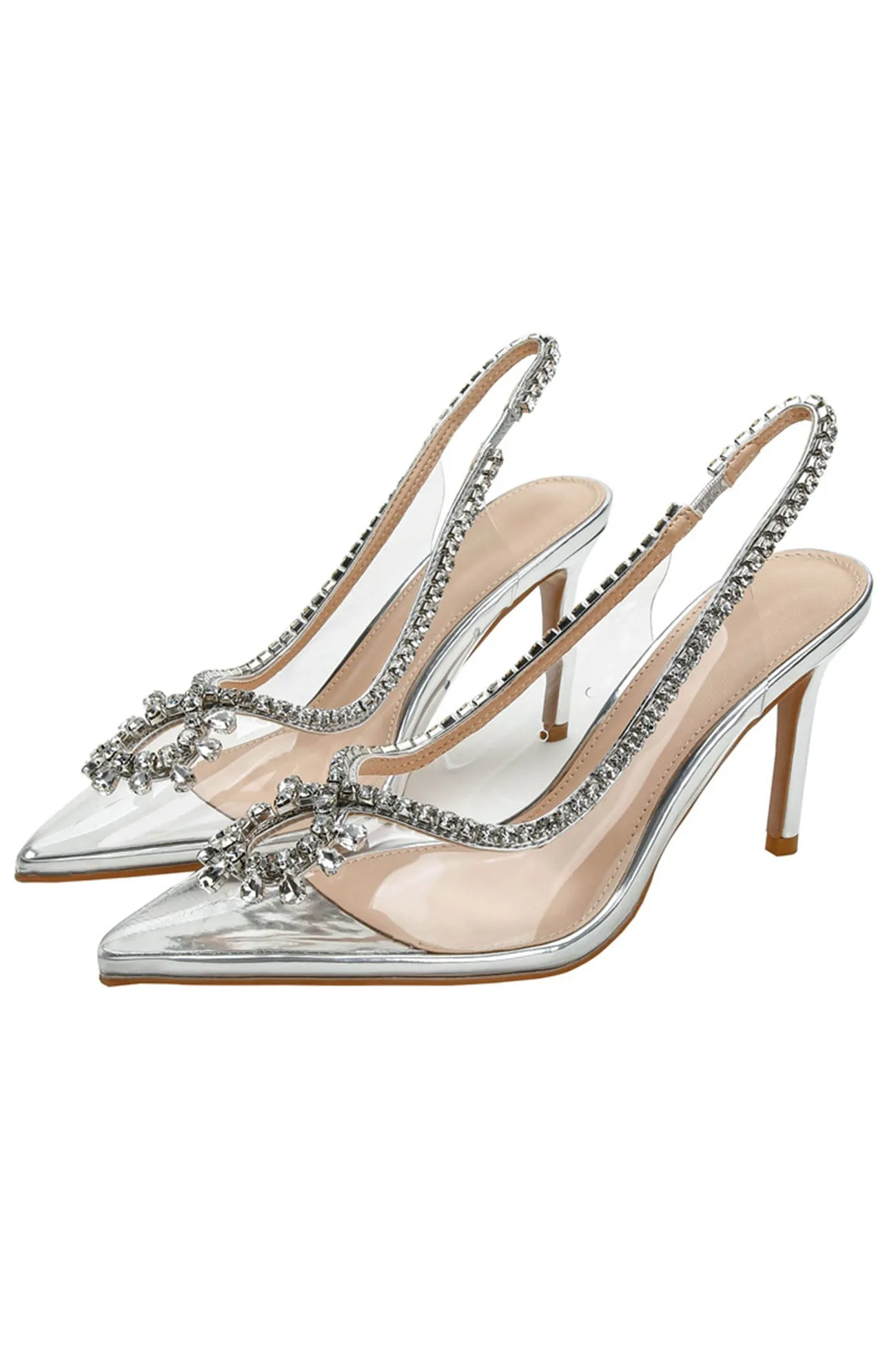 Amozae-Clear Rhinestone Hollow Pointed Toe High Heels