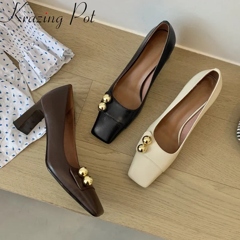 Amozae-Krazing Pot comfortable cow leather shallow square toe spring shoes high heels slip on brand elegant office lady women pumps L21