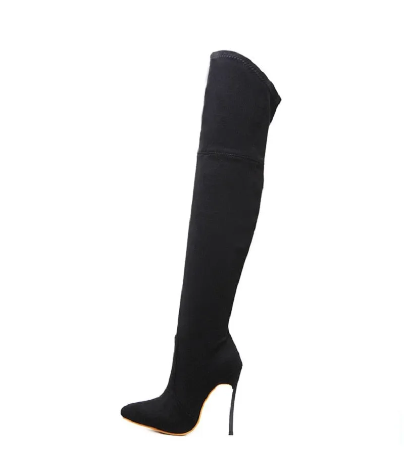 Amozae      Over the Knee high Boots Woman Flock Leather Thick high heels Women Boots Winter Black Apricot Brown Party shoes