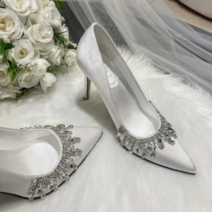 Amozae-Rhinestone Satin Pointed Toe Pumps Women Fashion Elegant High Heels Women Stiletto Heel Luxury Crystal Shine Wedding Dress Shoes