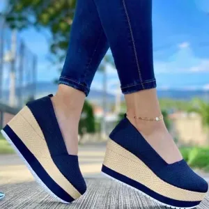 Amozae- Spring Summer Wedge Woman Shoes Flats Platform Sneakers Ladies Comfort Loafers Slip on Casual Shoes Flock Thick Bottom Shoes