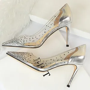 Amozae-Women 8.5cm High Heels Wedding Bridal Tacons Pumps Lady Crystal Diamond Fetish Heels Scarpins Stripper Transparent Shoes