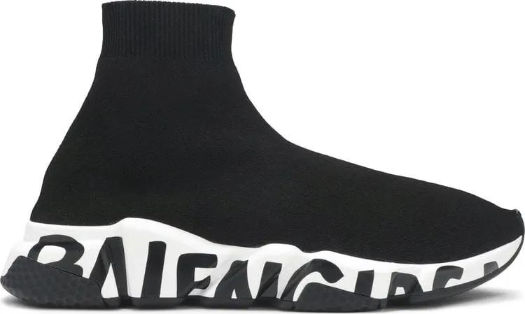 Balenciaga Speed Trainer Graffiti Sneakers - Black White