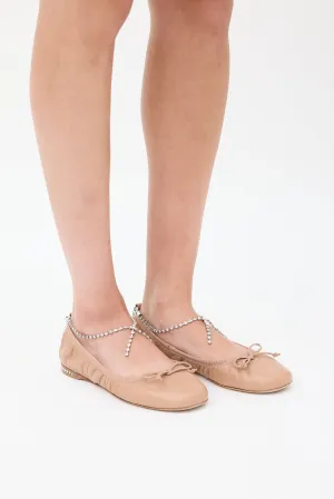 Beige & Silver Leather Jewel Ballet Flat