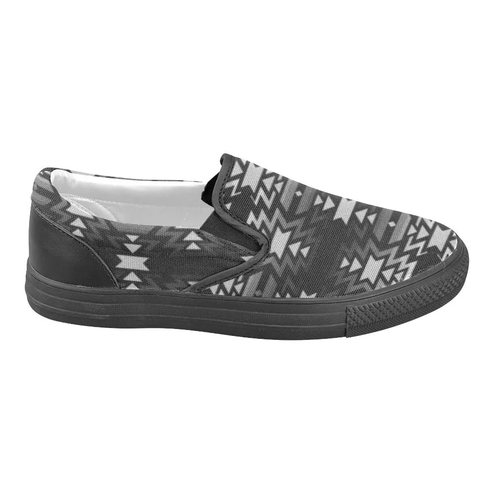 Black Fire Black and Gray Men's Unusual Slip-on Canvas Shoes