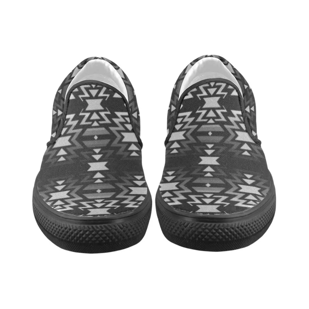 Black Fire Black and Gray Men's Unusual Slip-on Canvas Shoes