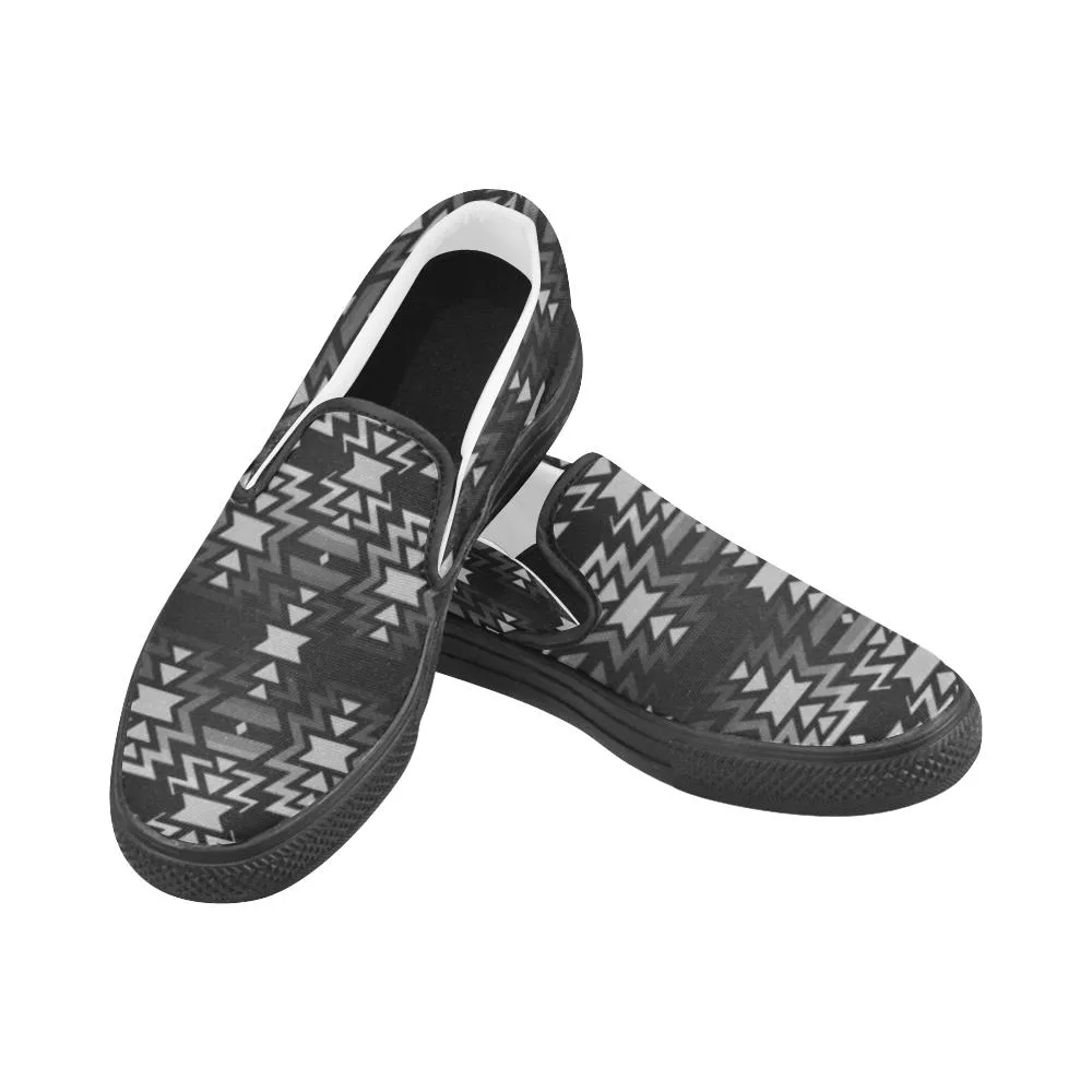 Black Fire Black and Gray Men's Unusual Slip-on Canvas Shoes