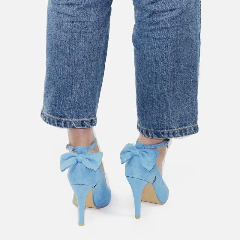 Blue Butterfly Heels Buckle Strap Shoes