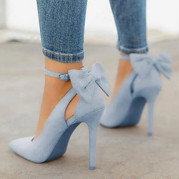 Blue Butterfly Heels Buckle Strap Shoes