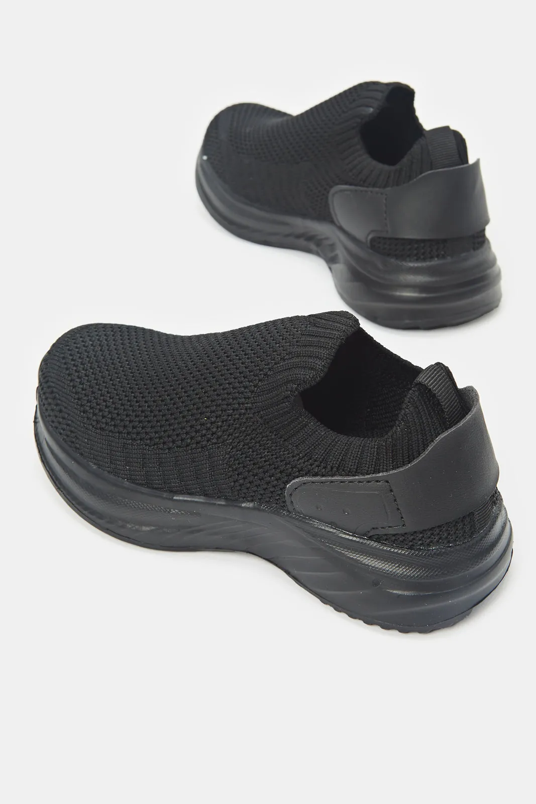 Boys Triple Black Knit Slip Ons