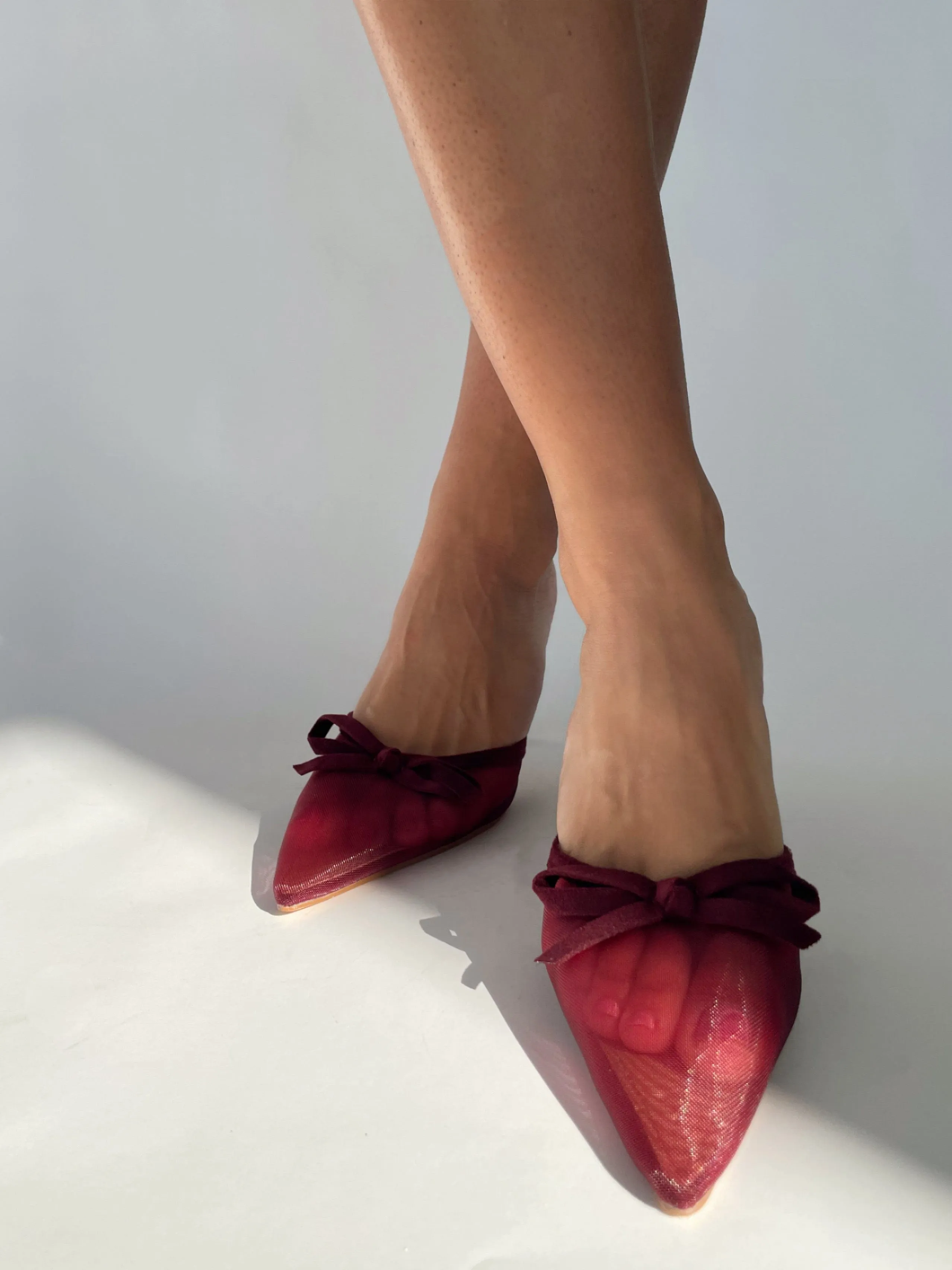 Cherry Mesh Bow Heel