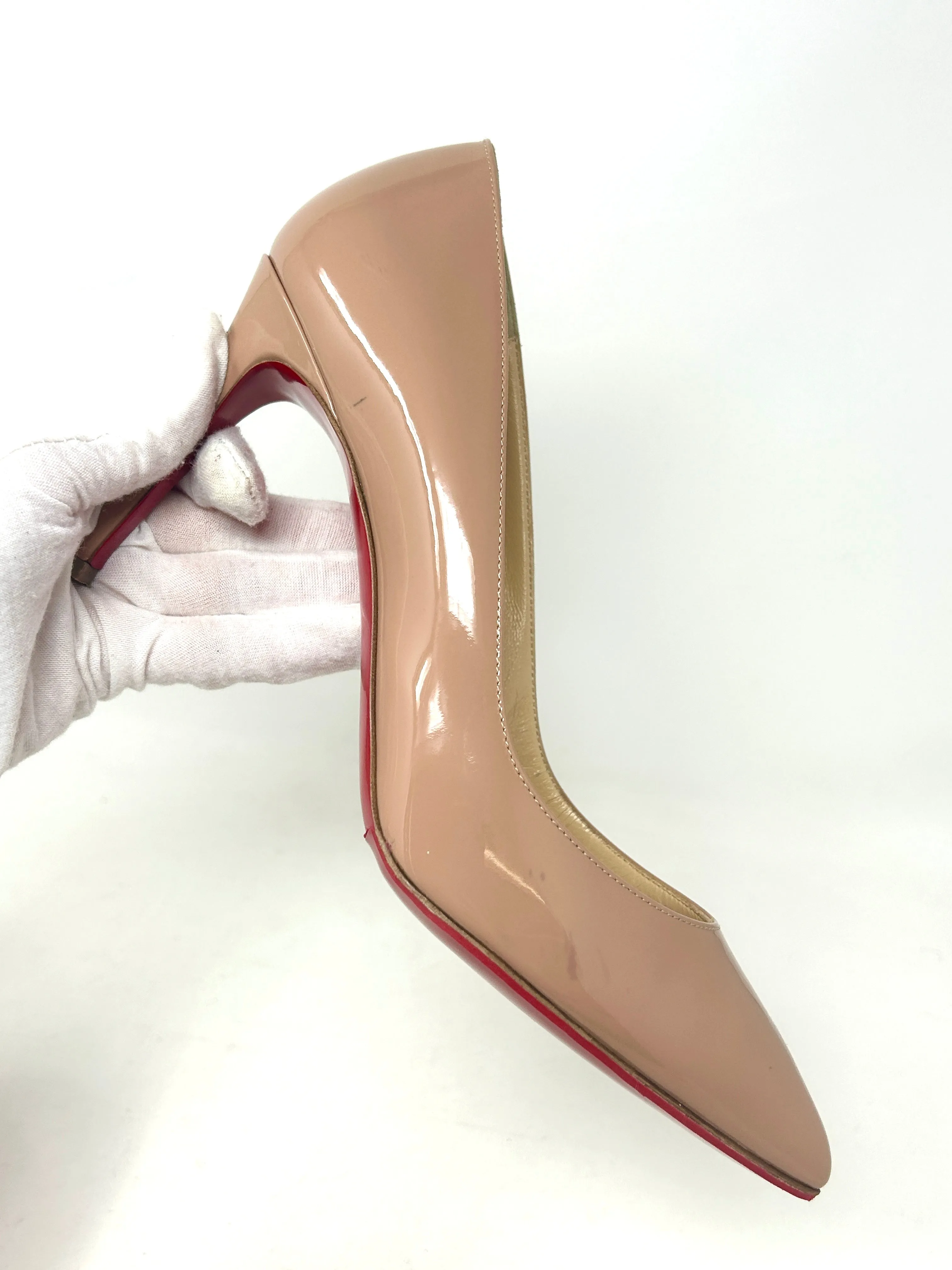 Christian Louboutin Pigalle 85 Nude Patent Leather Pump Heels 39.5 UK 6.5