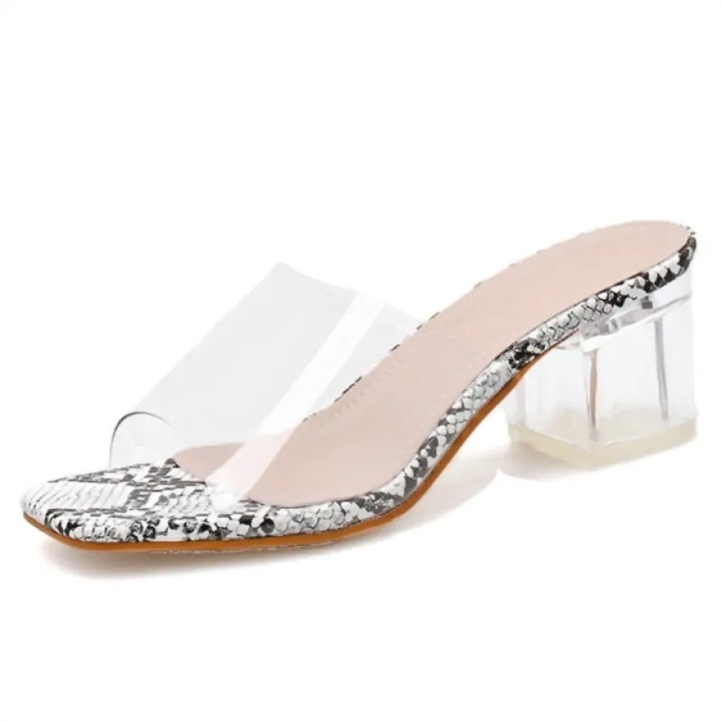 Clear Transparent Slip On Peep Toe Square Mules Pump Shoes