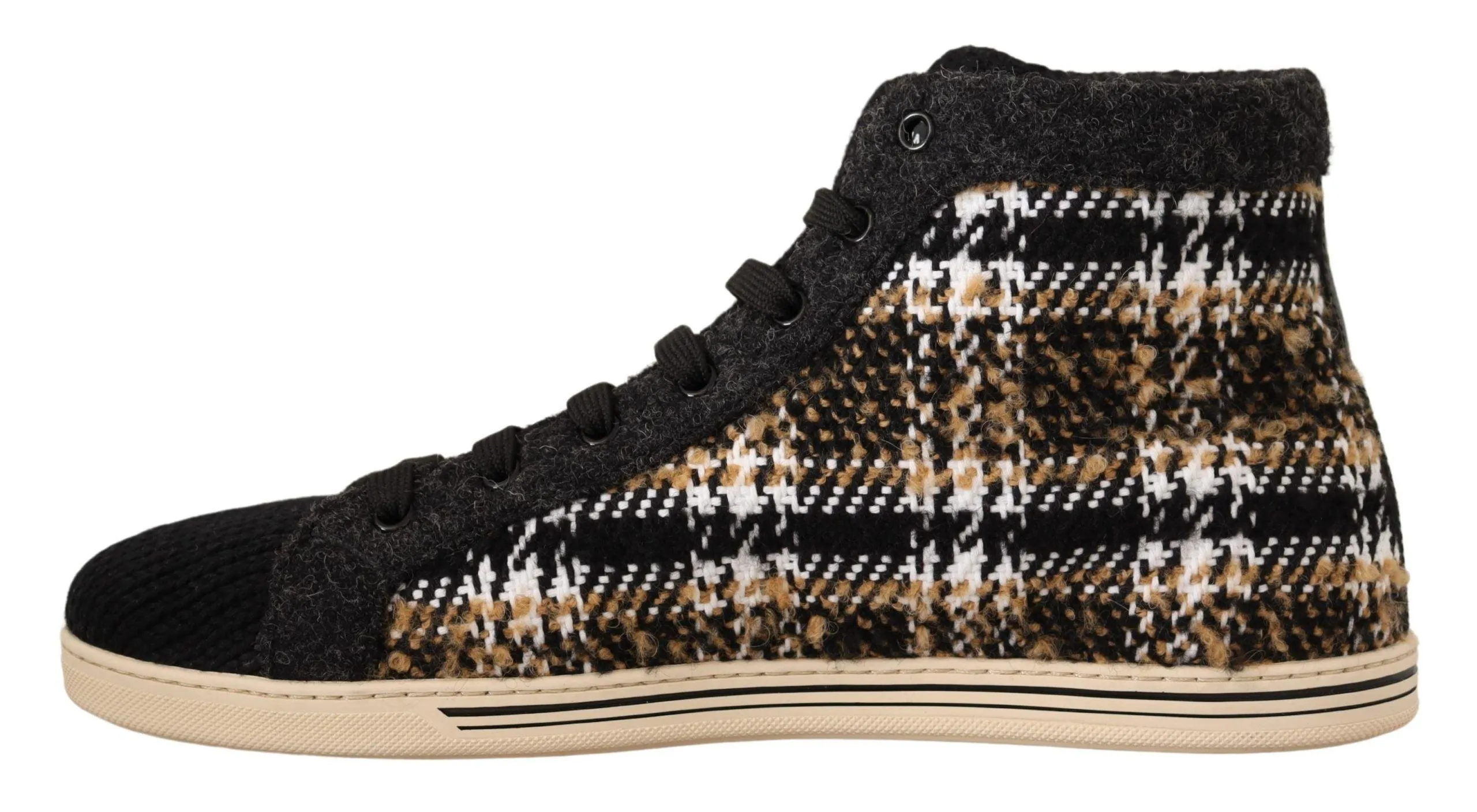 Dolce & Gabbana Beige Brown Wool Cotton High Top Sneakers