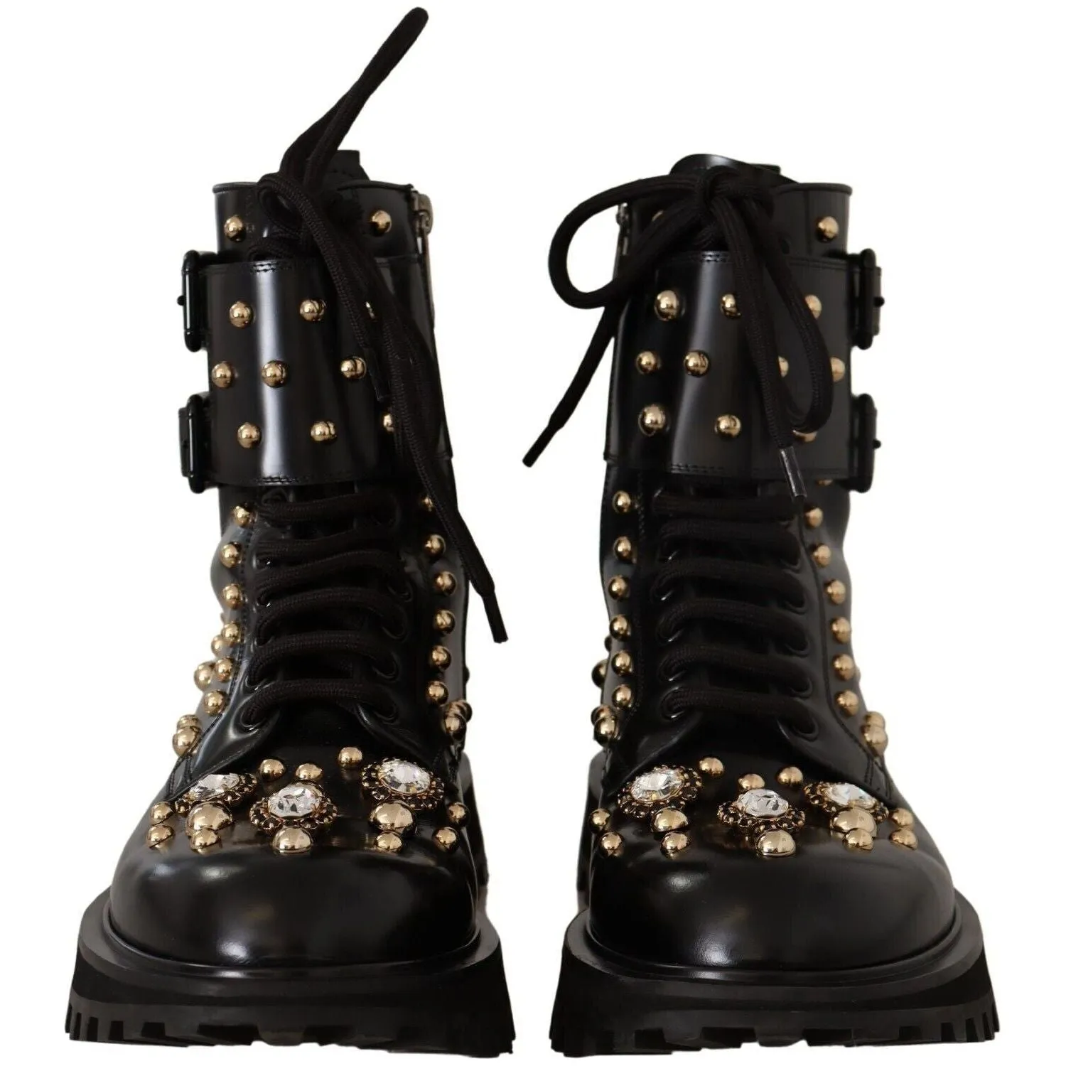 Dolce & Gabbana Black Crystal-Studded Formal Boots