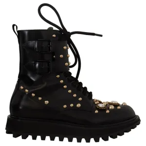 Dolce & Gabbana Black Crystal-Studded Formal Boots