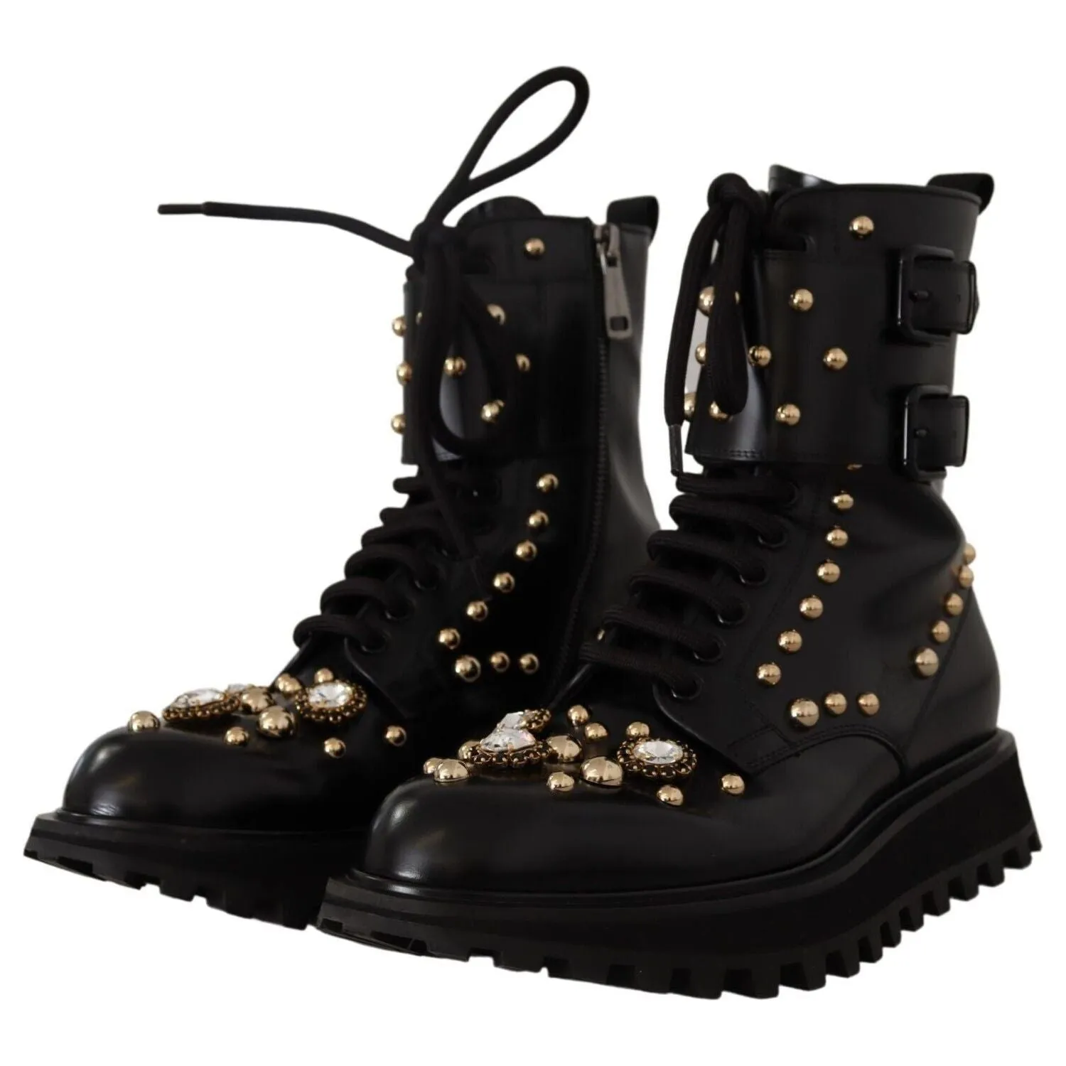 Dolce & Gabbana Black Crystal-Studded Formal Boots