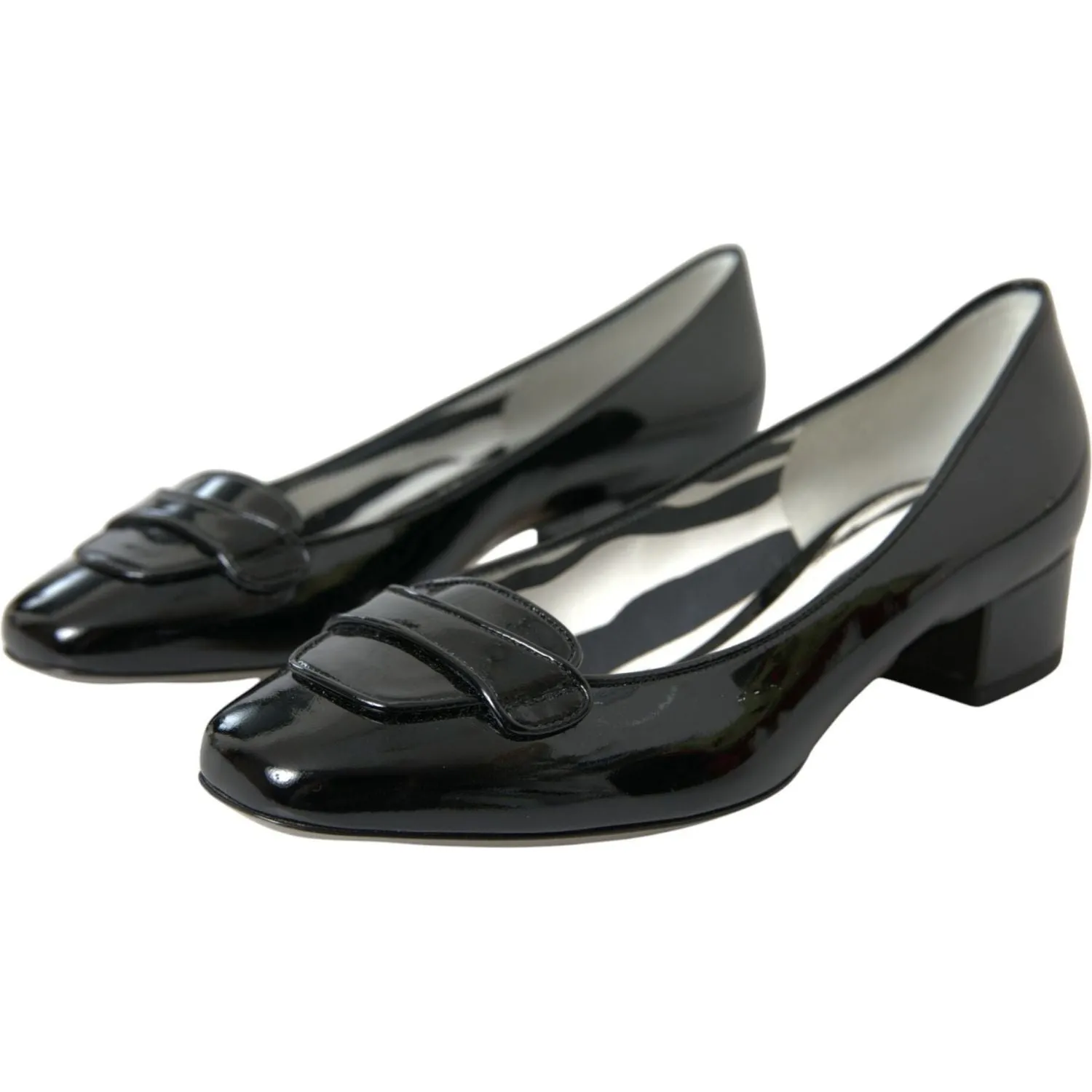 Dolce & Gabbana Black Patent Leather Block Heels Pumps Shoes