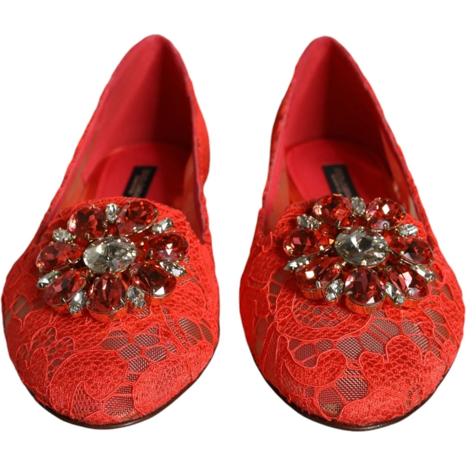 Dolce & Gabbana Coral Lace Crystal Ballet Flats Loafers Shoes