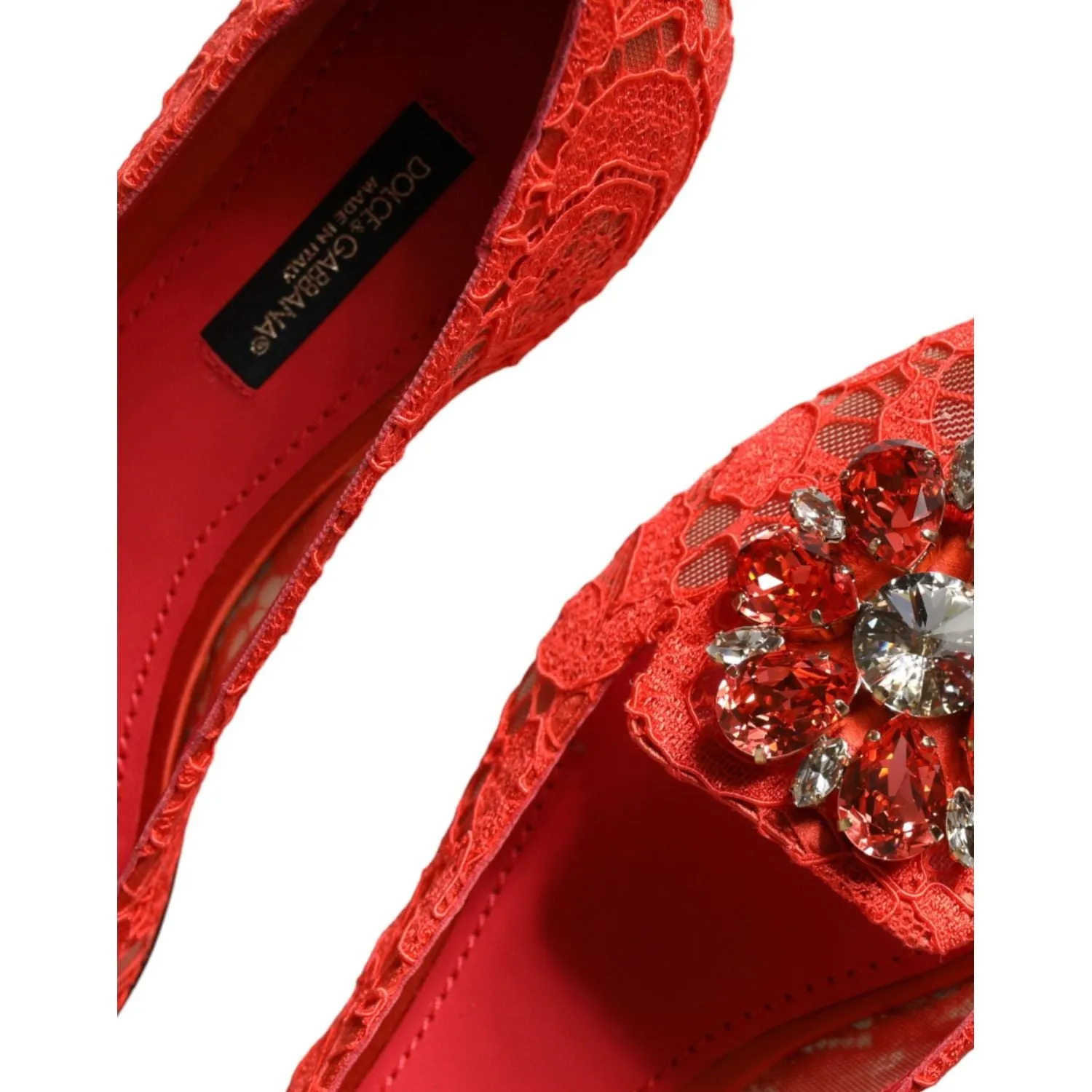 Dolce & Gabbana Coral Lace Crystal Ballet Flats Loafers Shoes