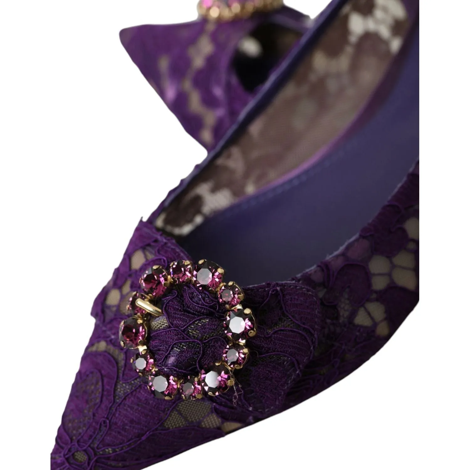 Dolce & Gabbana Purple Taormina Lace Crystal Loafers Shoes