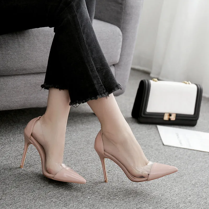 Fashion Transparent Lady Pointed Toe Stiletto Heels