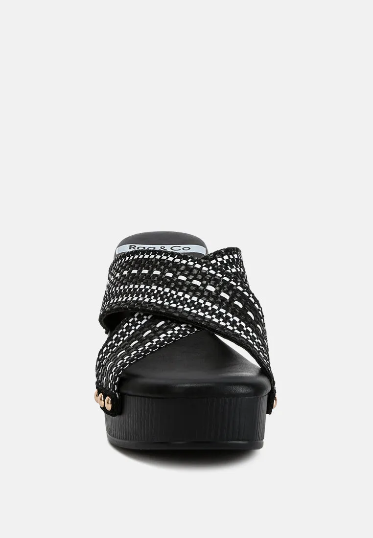 FInley Raffia High Block Heel Clogs In Black