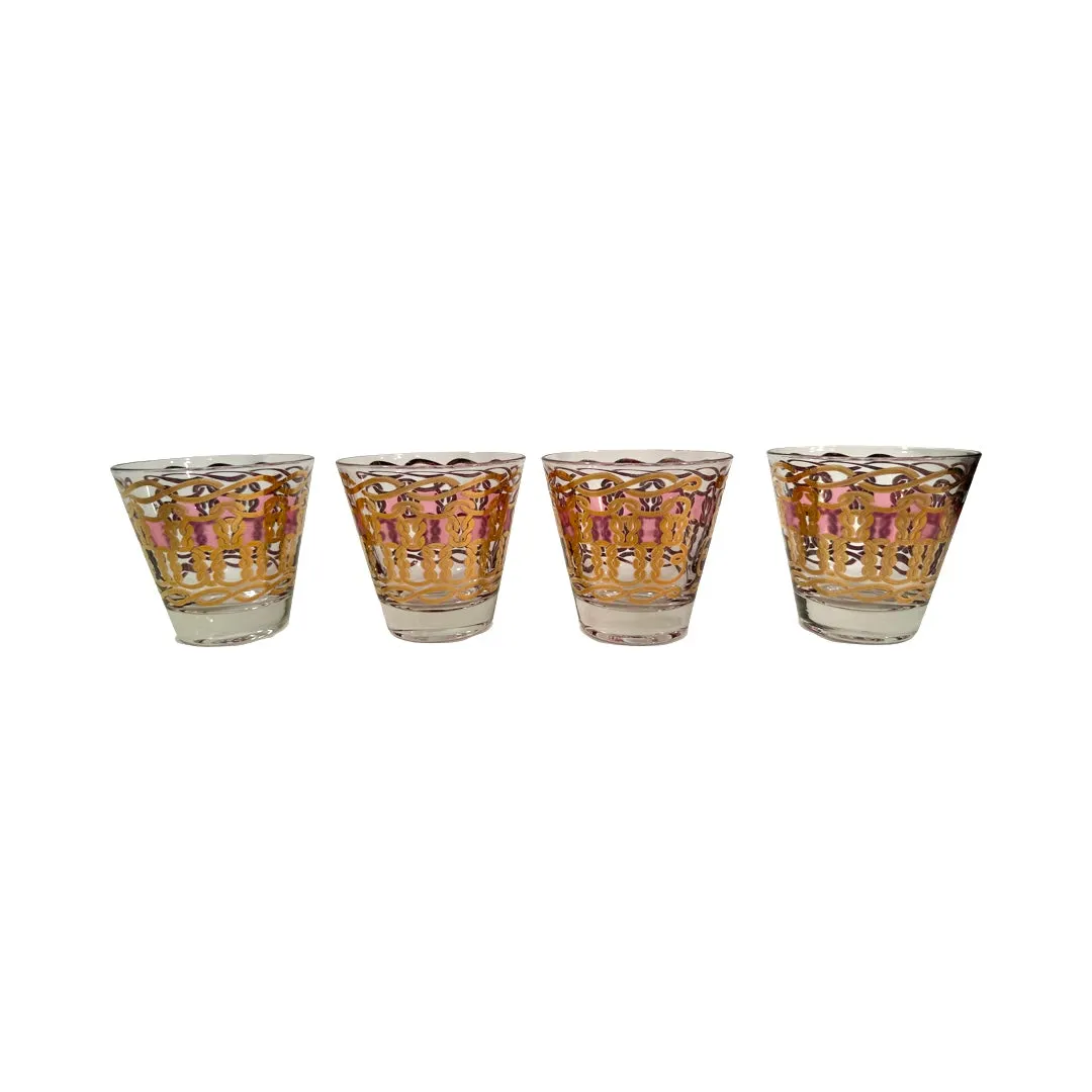 Fred Press Signed Mid-Century Pink and Gold Cocktail Glasses (Set of 4)