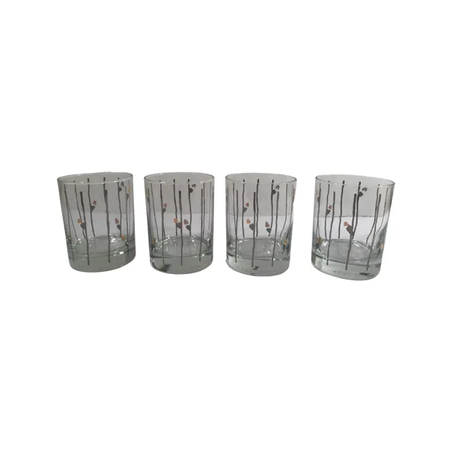 Georges Briard Signed Mid-Century Images Double Old Fashion Glasses (Set of 4)