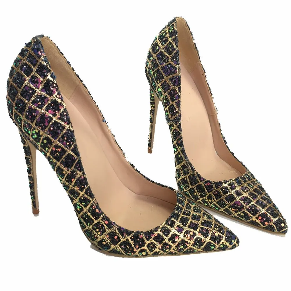 Glamourous Serpentine Sparkle Pointed Toe Evening Heels