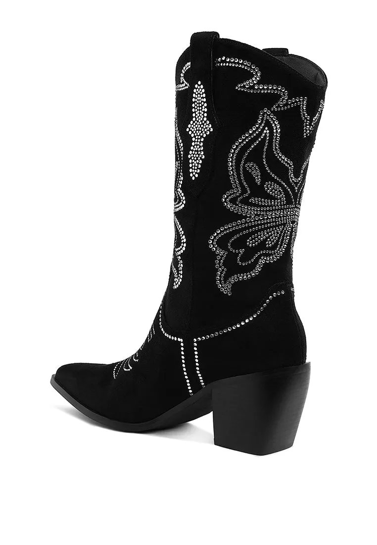 Latafa Rhinestones Embellished Cowboy Boots