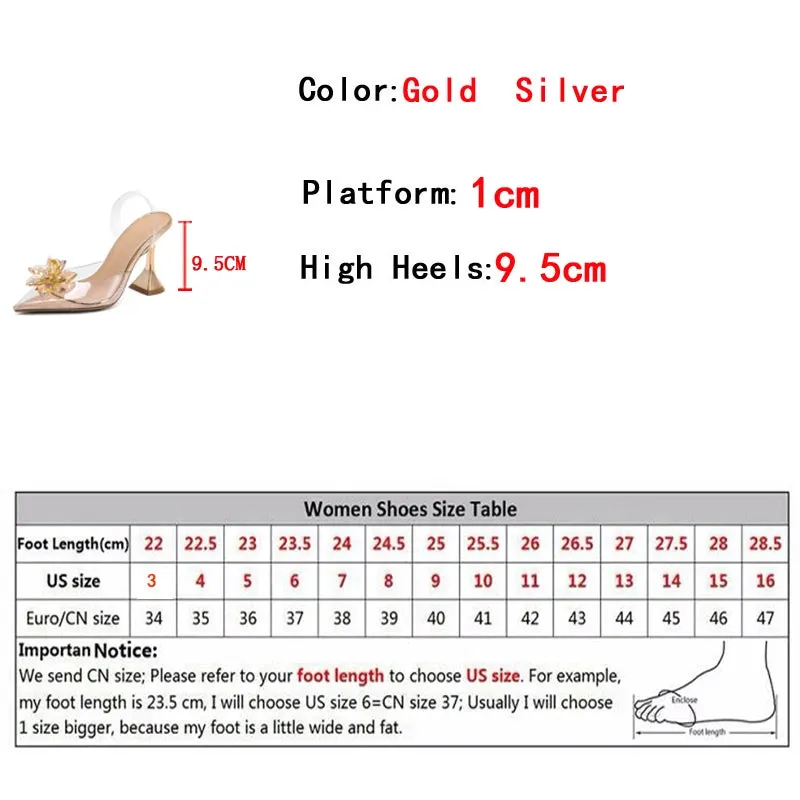 Liyke 2024 New Sexy Slingback Shoes Women Crystal Flower PVC Summer Strange Transparent High Heels Mules Sandals Female Pumps