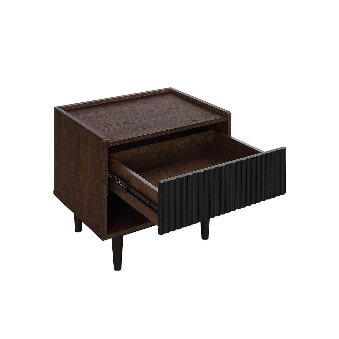 Manhattan Comfort Duane Modern Ribbed Nightstand and Coffee Table in Dark Brown and Black