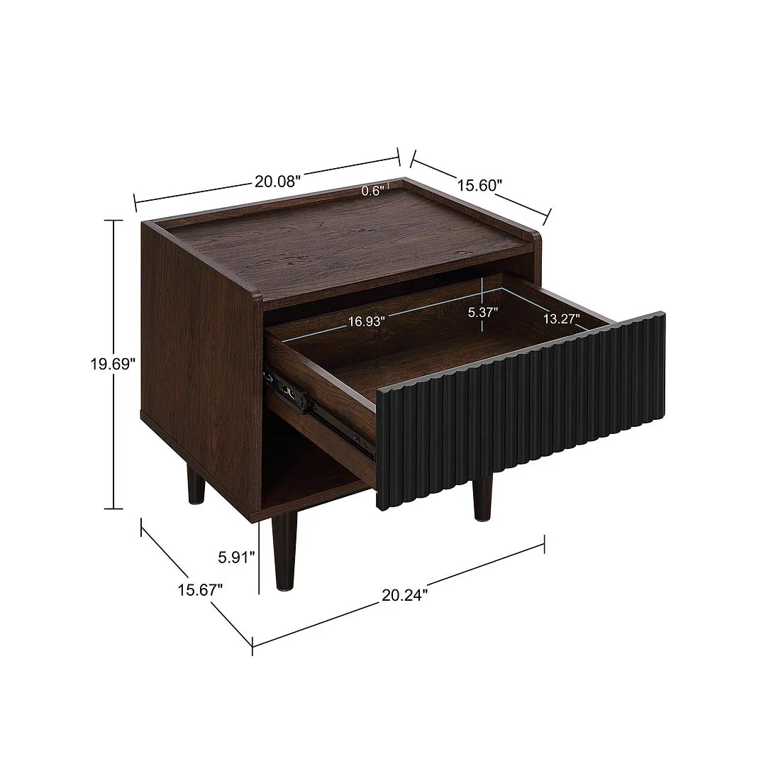 Manhattan Comfort Duane Modern Ribbed Nightstand and Coffee Table in Dark Brown and Black