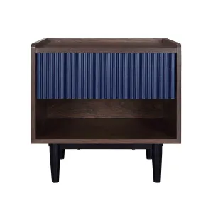 Manhattan Comfort Duane Modern Ribbed Nightstand with Full Extension Drawer in Dark Brown and Navy Blue