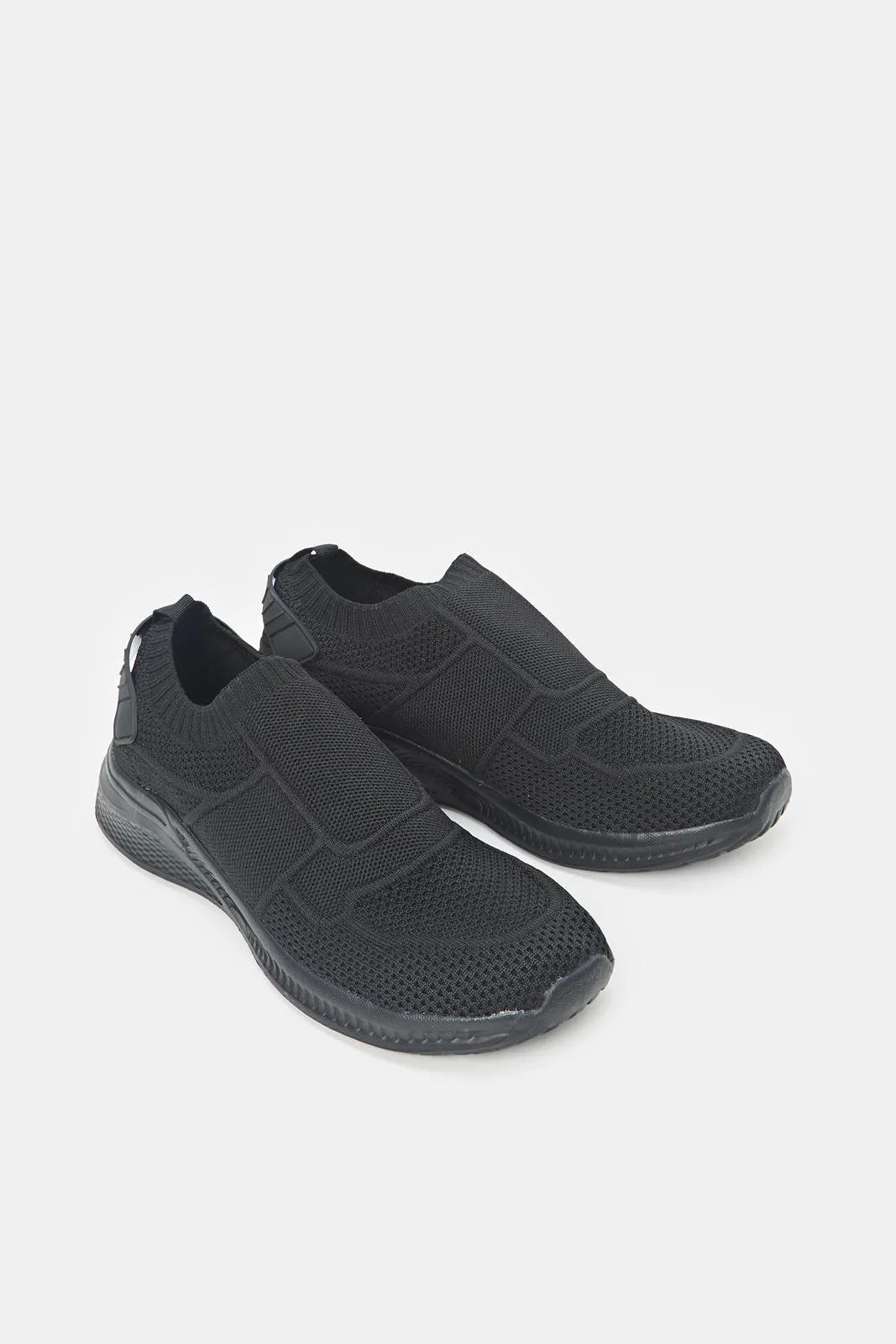 Men Triple Black Knit Slip Ons