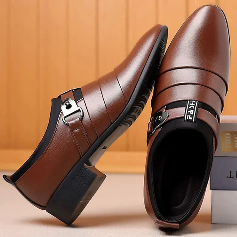 Men's Classic Smart Vegan Leather Shoes with Buckle | All-Season Smart Casual