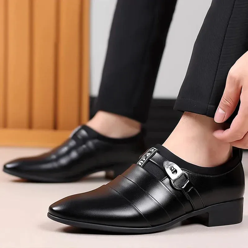 Men's Classic Smart Vegan Leather Shoes with Buckle | All-Season Smart Casual