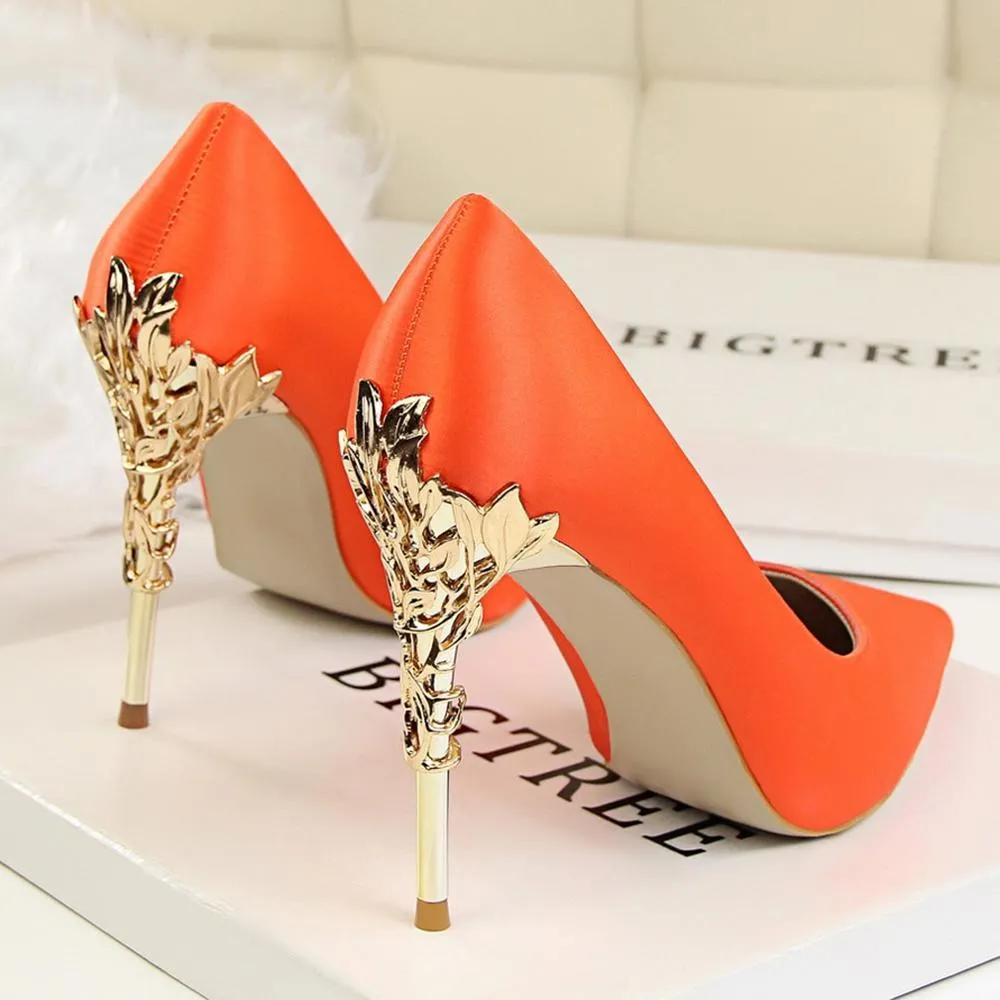 Metal Carved Thin Heel High Heels Pumps Shoes