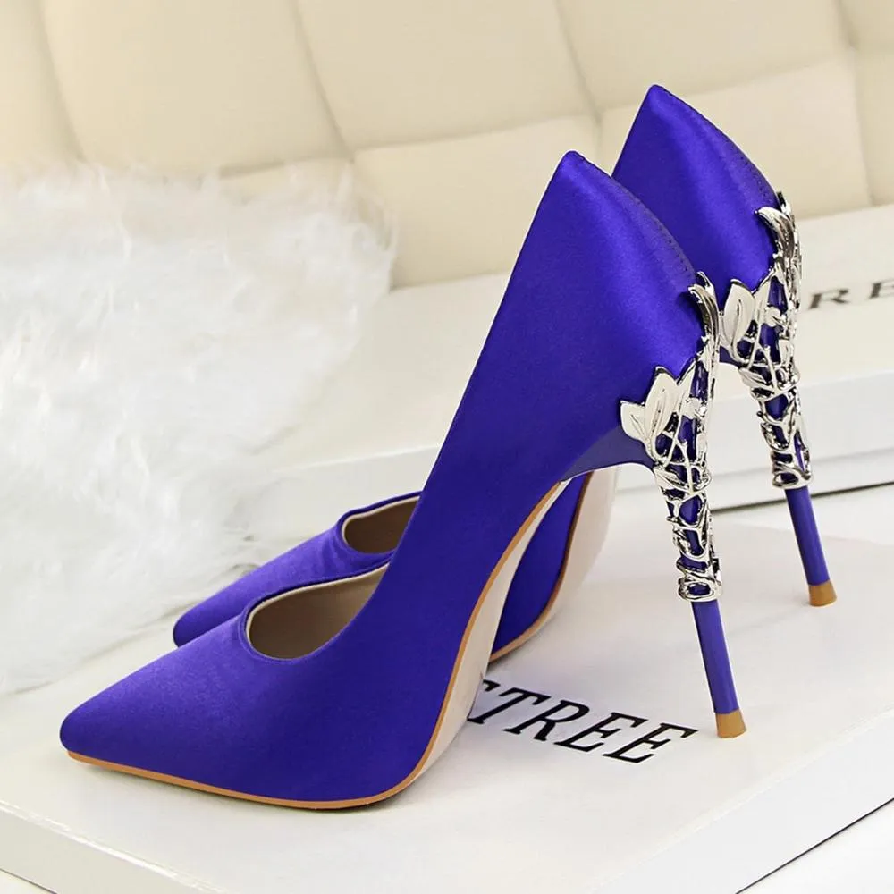 Metal Carved Thin Heel High Heels Pumps Shoes